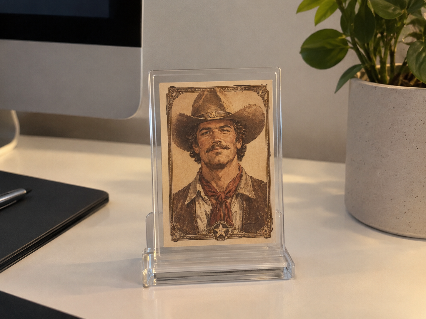 La carte de collection dans son support, posée sur un bureau